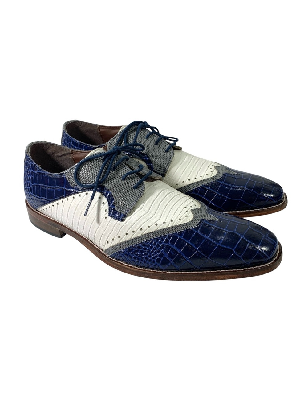 Stacy Adams Gallinari Wingtip Lace Up Leather Shoes Dark Blue Multi 10.5 M